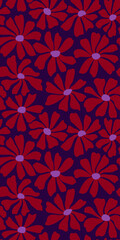 Groovy daisy flower seamless pattern. Cute hand drawn floral background.