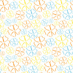 Spring, summer background with colorful contours of flowers. Seamless pattern.