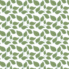 Seamless pattern of green leaves. Spring background
