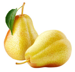 Yellow red pears isolated on transparent background. Two yellow pear. Full depth of field.