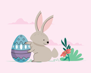 rabbit and spring egg painted