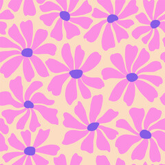 Groovy daisy flower seamless pattern. Cute hand drawn floral background.