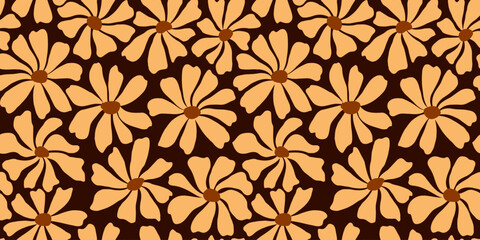 Groovy daisy flower seamless pattern. Cute hand drawn floral background.