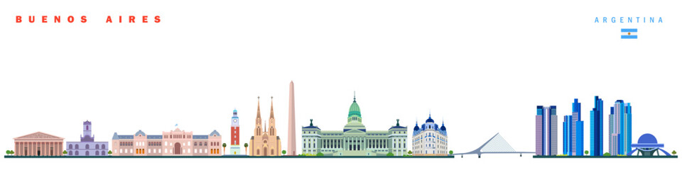 Buenos aires city historical landmarks. Horizontal isolated vector illustration on the theme of Argentina travel and tourism.	 - 578124568