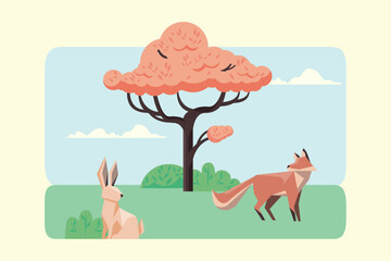Obraz na płótnie Canvas rabbit and fox animals
