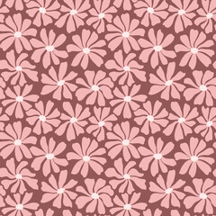 Groovy daisy flower seamless pattern. Cute hand drawn floral background.