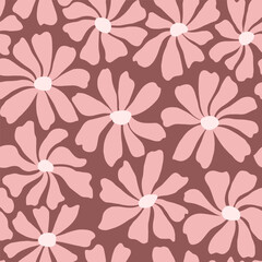 Groovy daisy flower seamless pattern. Cute hand drawn floral background.