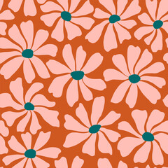 Groovy daisy flower seamless pattern. Cute hand drawn floral background.