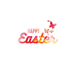 Fototapeta na wymiar Happy Easter calligraphy art banner. Script font decorative message for Easter celebration. Greeting card inscription for Eastertime with butterflies. Vector illustration
