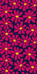 Fototapeta premium Groovy daisy flower seamless pattern. Cute hand drawn floral background.