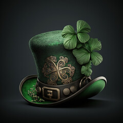 Saint Patrick's Day, decoration isolated for object and retouch design, background, 3D, clover shamrocks,  green hat, gold coins and clover leaves and traditional green beer