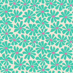 Groovy daisy flower seamless pattern. Cute hand drawn floral background.