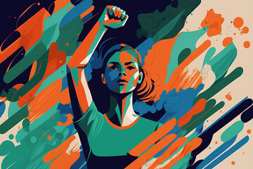 feminist women protest for equal rights, girls protest against racism, Generative AI illustration of woman