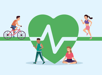 group of athletes in heart cardio