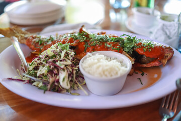 Spicy Mexican style whole grilled snapper fish.