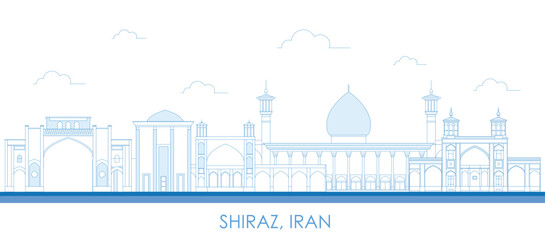Outline Skyline panorama of city of Shiraz, Iran - vector illustration