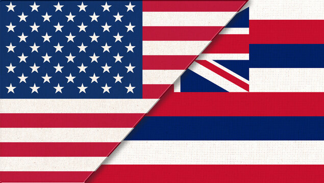 Flags of USA and Hawaii. Political concept. Double flag 3d illustration