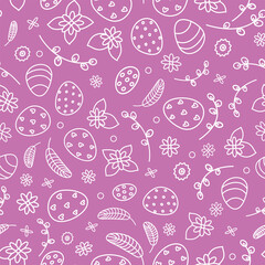 Pink Linear pattern of Easter eggs and flowers and pussy willow