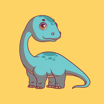 Illustration of a cartoon brontosaurus on colorful background