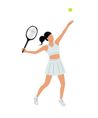 Obraz na płótnie Canvas Woman tennis player. Sportswoman with racquet cartoon character isolated on white background. Young woman sportive character in uniform playing tennis. Workout playing tennis flat vector illustration