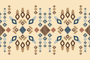 Ethnic Ikat fabric pattern geometric style.African Ikat embroidery Ethnic oriental pattern brown cream background. Abstract,vector,illustration.For texture,clothing,wrapping,decoration,carpet.