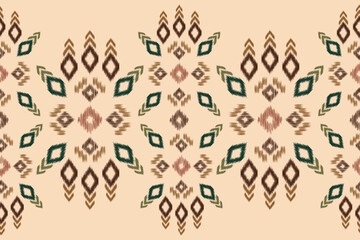 Ethnic Ikat fabric pattern geometric style.African Ikat embroidery Ethnic oriental pattern brown cream background. Abstract,vector,illustration.For texture,clothing,wrapping,decoration,carpet.
