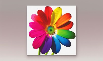  a multicolored flower on a white background with a green center.  generative ai