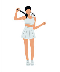 Woman tennis player. Sportswoman with racquet cartoon character isolated on white background. Young woman sportive character in uniform playing tennis. Workout playing tennis flat vector illustration