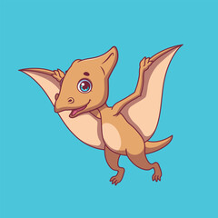 Illustration of a cartoon pterodactyl on colorful background © agnessz