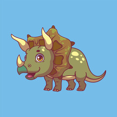 Illustration of a cartoon triceratops on colorful background