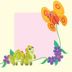 green worm and butterfly