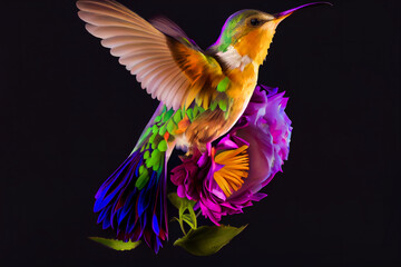 Plakat Hummingbird sitting on the flower. Generative AI.