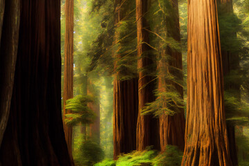 Spectacular Redwood Forest.  Generative AI.