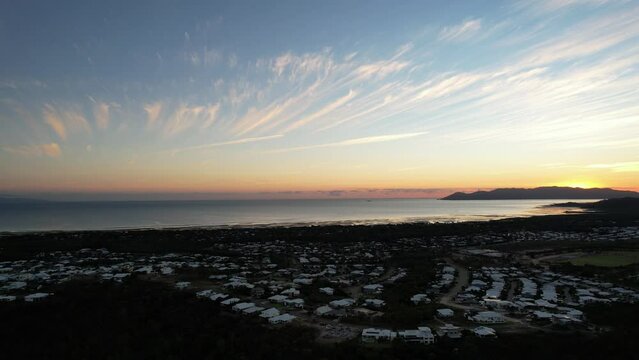 Spectacular aerial footage of Sunset at Bushland Beach Townsville Queensland, Australia