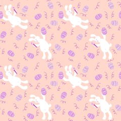 Cartoon animals seamless Easter eggs and rabbit and paint bunnies pattern for wrapping paper and kids clothes print