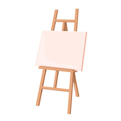 Easel with white empty canvas on board vector illustration. Cartoon isolated blank wooden stand for painters and artists work in art studio, easel tripod for artwork picture or poster presentation