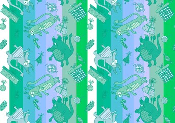 Cartoon dinosaur monsters seamless dragon pattern for wrapping paper and Christmas gift box and kids clothes