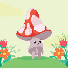 cute spring fungus in garden