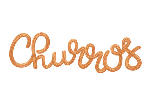 Churros lettering with sweet sticks font vector illustration. Cartoon isolated churro snacks and traditional Mexican and Spanish sweet food in typography poster design for tasty restaurant menu