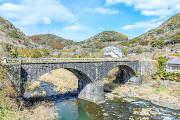 Fototapeta premium 冬の赤松橋 大分県日出町 Akamatsu Bridge in winter. Ooita Pref, Hiji town.