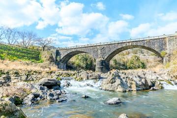 Fototapeta premium 冬の赤松橋 大分県日出町 Akamatsu Bridge in winter. Ooita Pref, Hiji town.