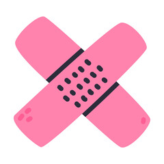 Pink Adhesive Plaster Cross as Creative Element Isolated on White Background Vector Illustration