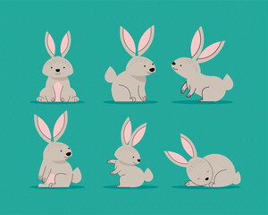 six cute beige rabbits