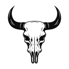 Cow skull. Black and white silhouette. Vector illustration