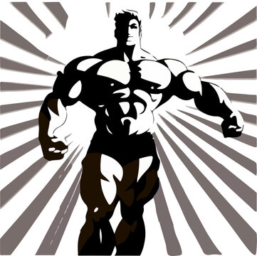 Muscular silhouette of a cartoon bodybuilder. Vector illustration, print for background, print on fabric, paper, wallpaper, packaging.