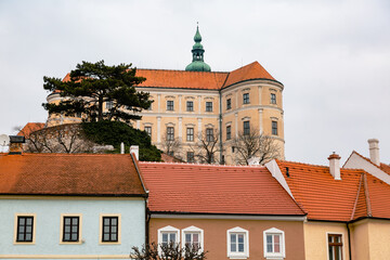 Fototapeta premium Mikulov city view on the streets and castle architecture at early spring
