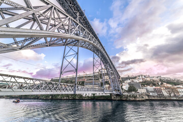 Cityscape. Openwork bridge over the Douro River in the city of Porto, Portugal, Nov.2019
