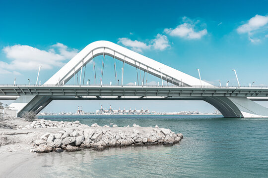 Bridge across the bay with modern design in Abu Dhabi