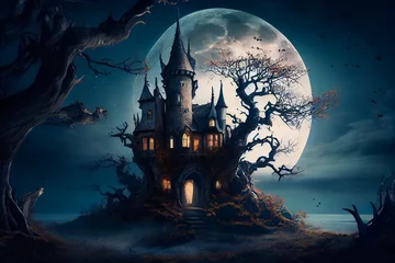 Poster Halloween landscape wallpaper.  Generative AI. © EwaStudio