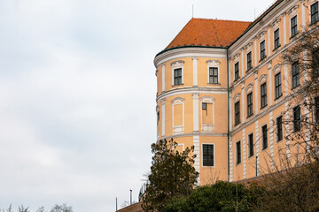 Mikulov city view on the streets and castle architecture at early spring